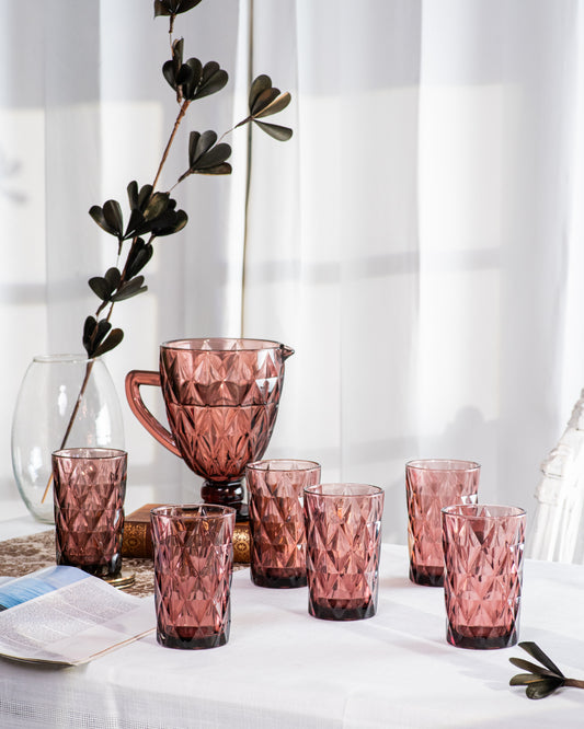 Audrina Classic Glass and Jug Set- Pink