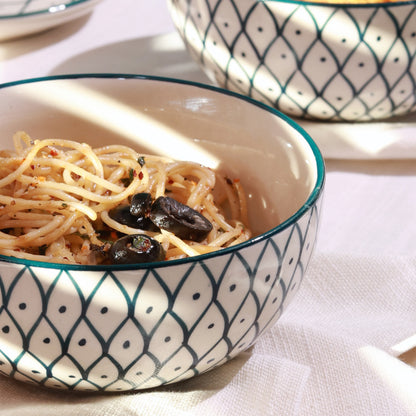 Green Printed Ceramic Serving Bowl