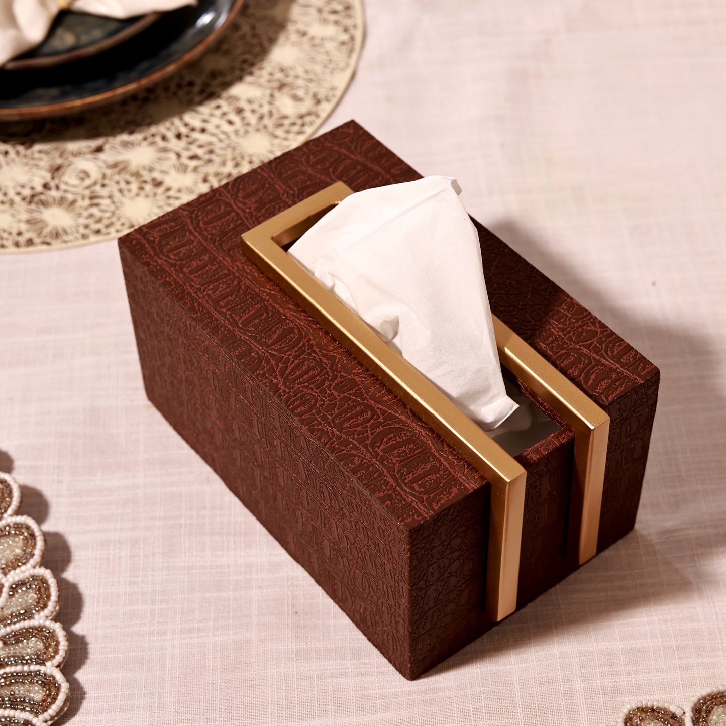 Brown Leather Tissue Box