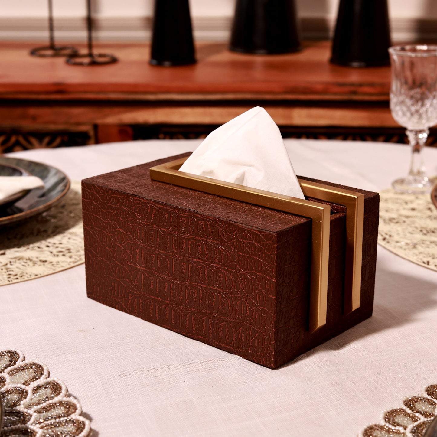 Brown Leather Tissue Box