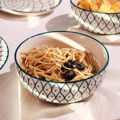 Green Printed Ceramic Serving Bowl