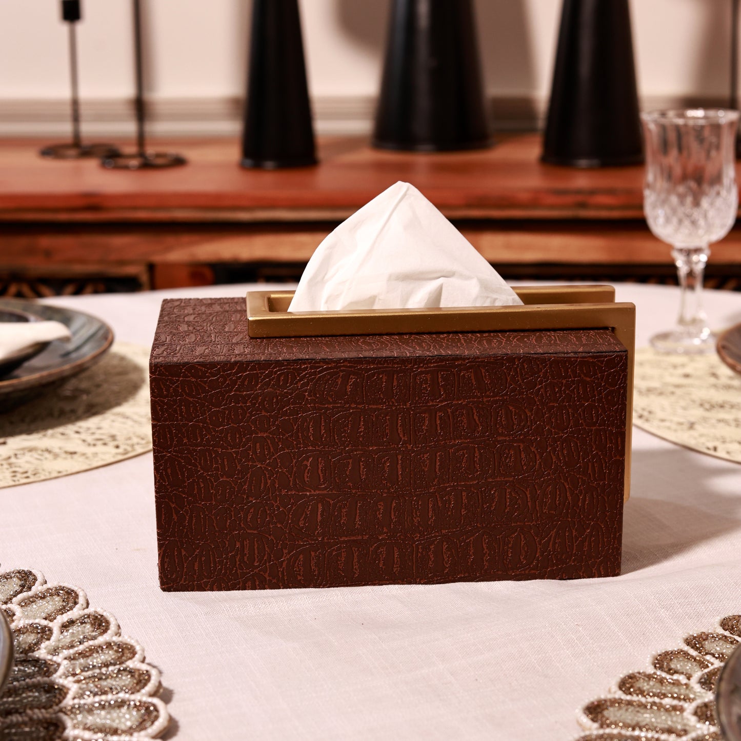 Brown Leather Tissue Box