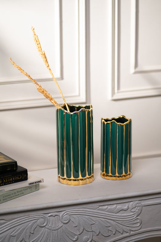 Green Glaze Stripes Decorative Vase