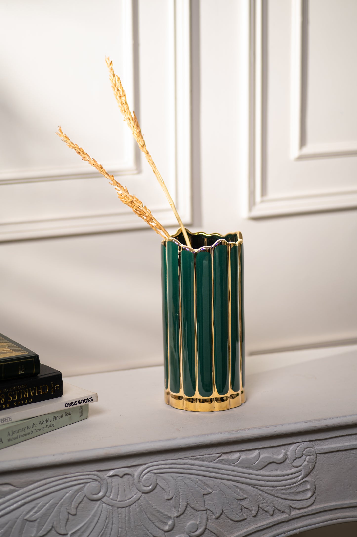 Green Glaze Stripes Decorative Vase