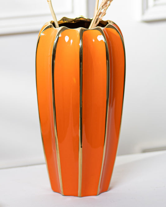 Orange Glaze Stripes Decorative Vase