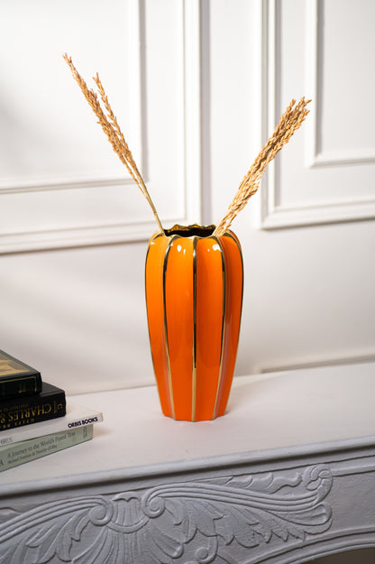 Orange Glaze Stripes Decorative Vase