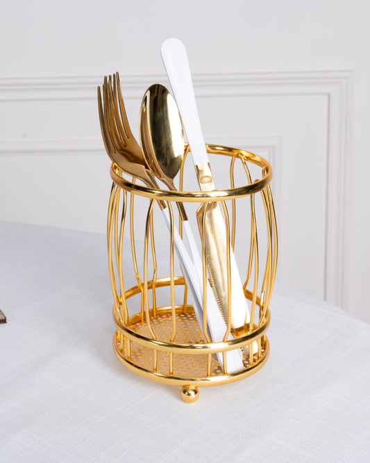 Round Cut Gold Cutlery Stand