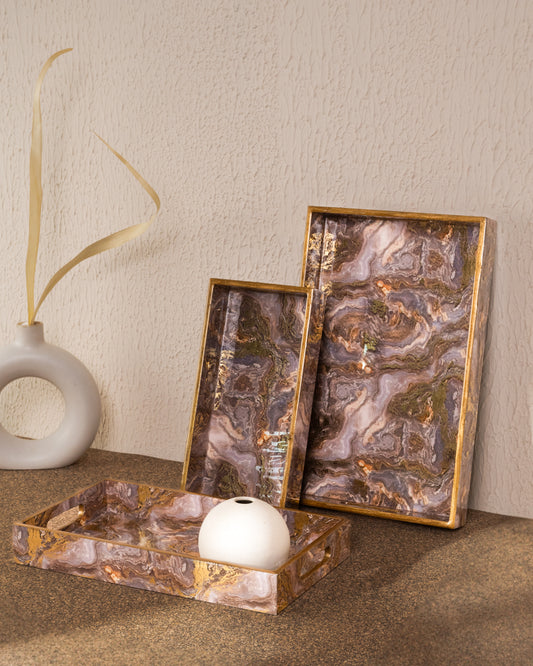 Mauve Marble Top Tray (Set of 3)
