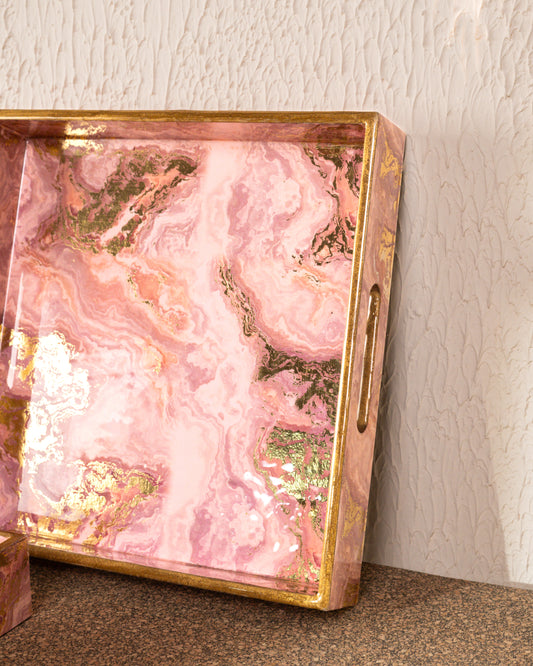 Pink Marble Top Tray (Set of 2)
