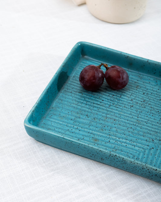 Ceramic Textured Blue Serving Platter