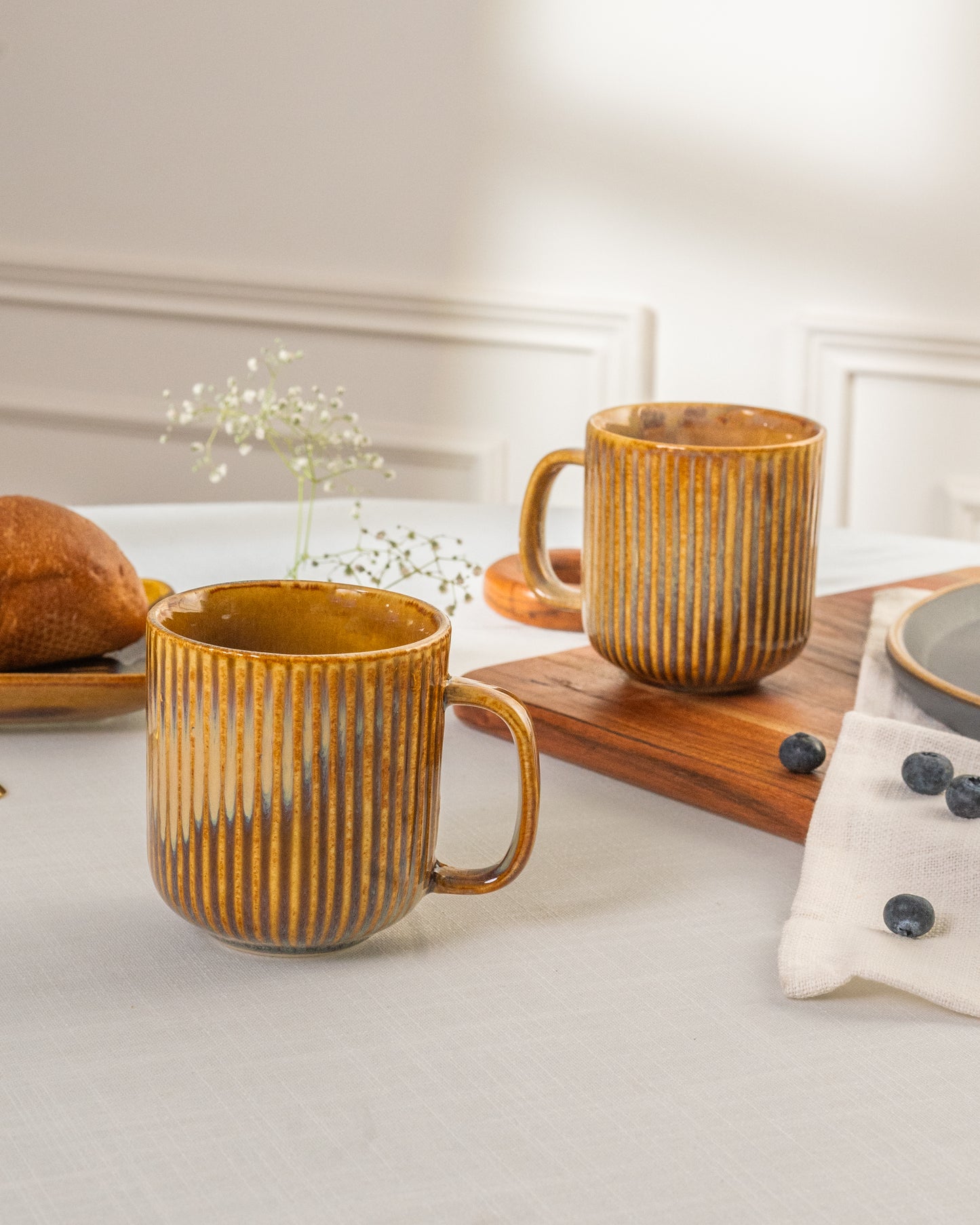 Striped Coffee Mug with Tray