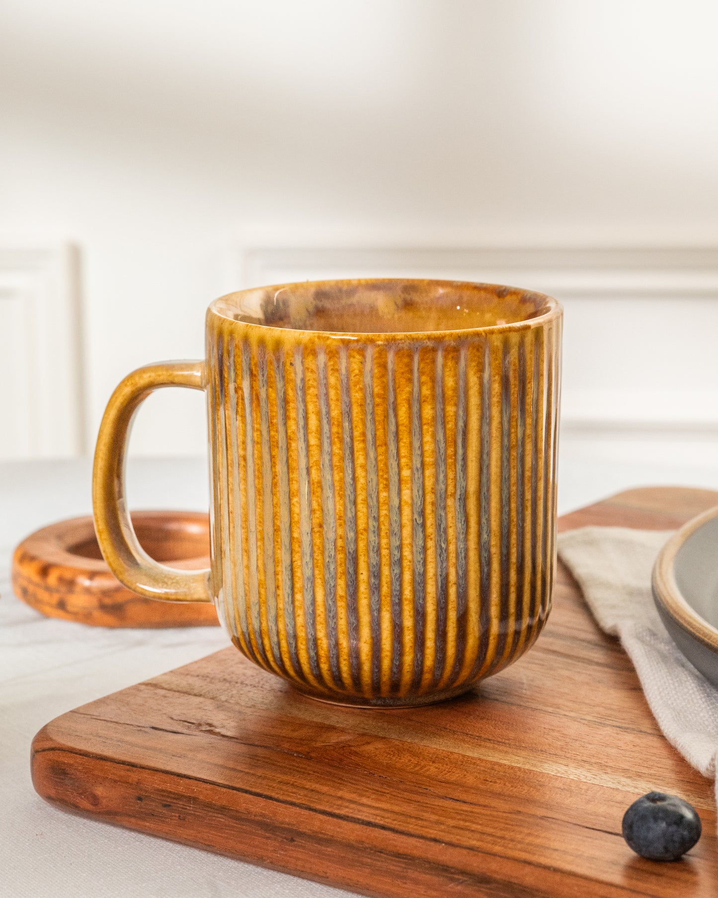 Striped Coffee Mug with Tray