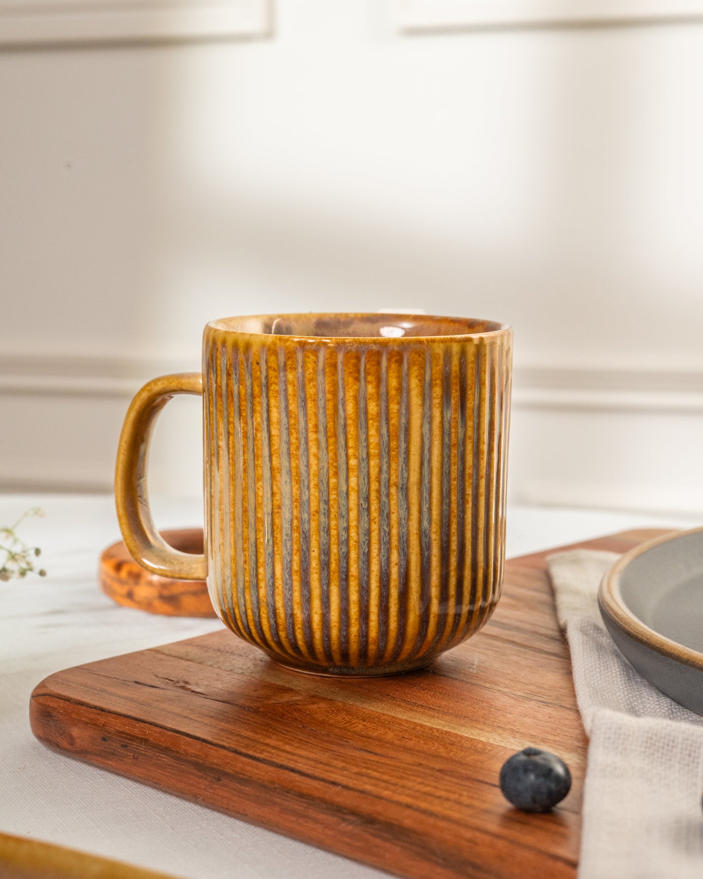 Striped Coffee Mug with Tray