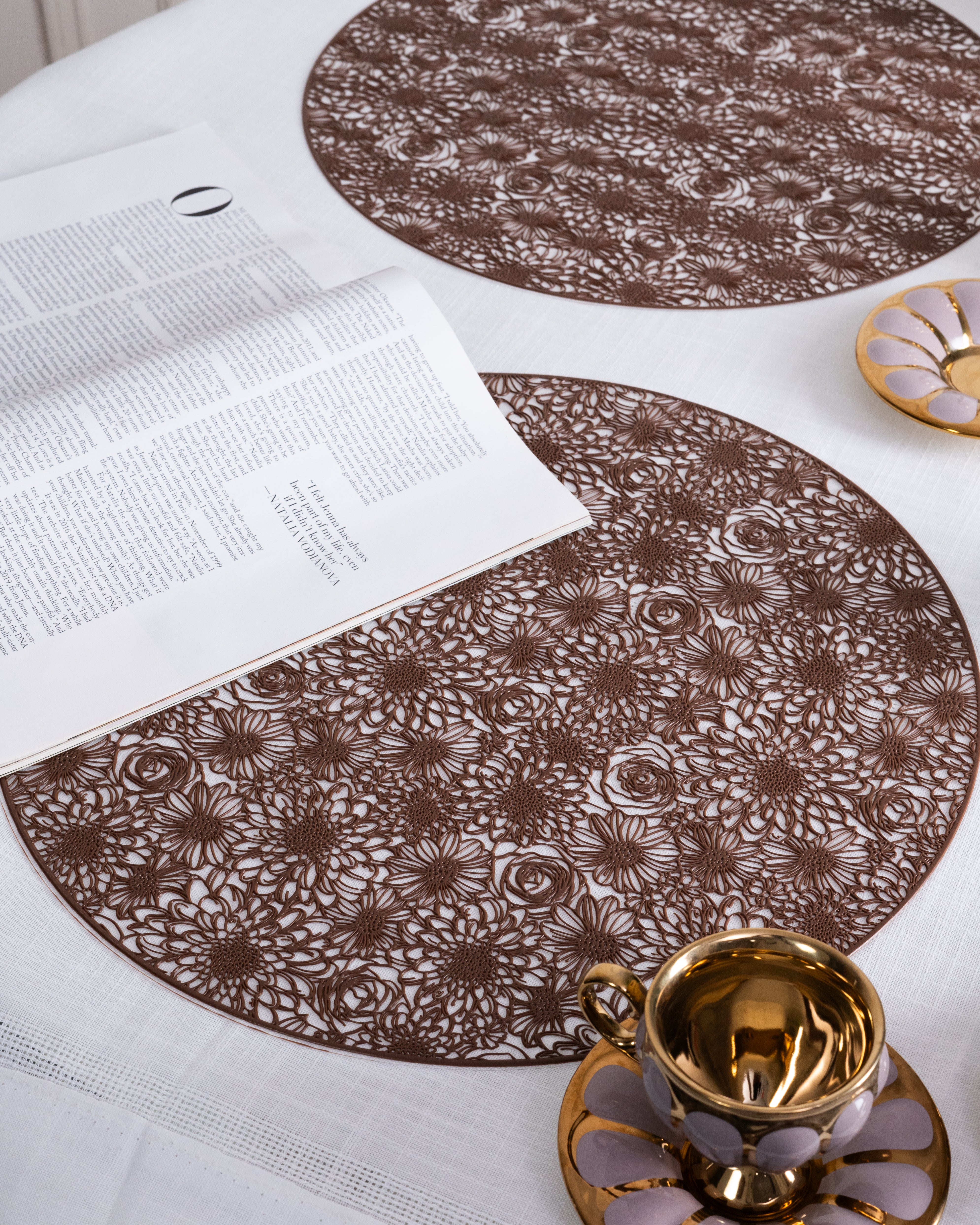Floral Round Mats Brown (Set of 2) – Aidea Homes