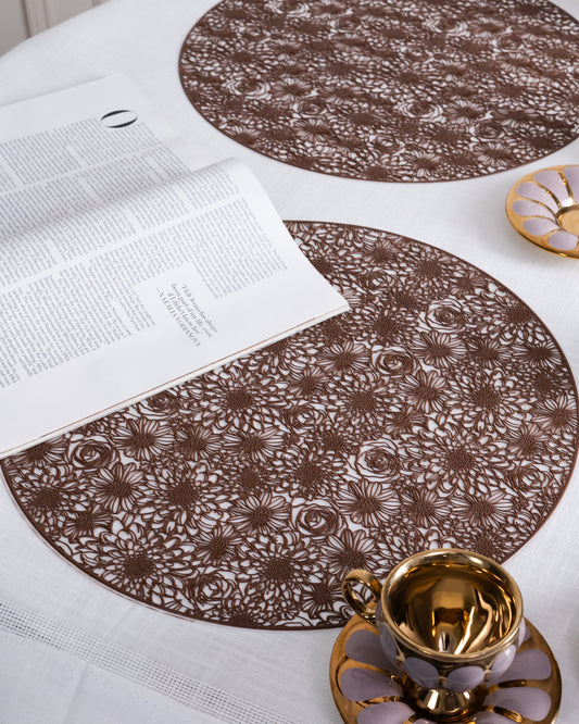 Floral Round Mats Brown (Set of 2)