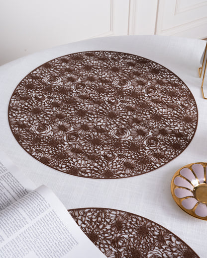 Floral Round Mats Brown (Set of 2)