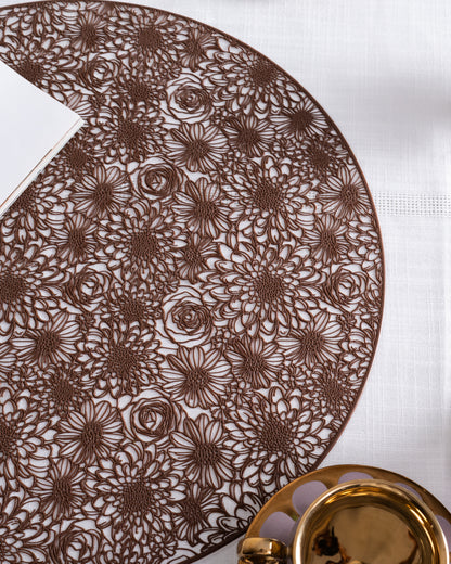 Floral Round Mats Brown (Set of 2)