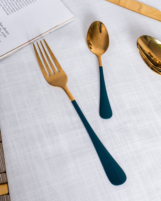Emerald Gold Cutlery Set- White and Green