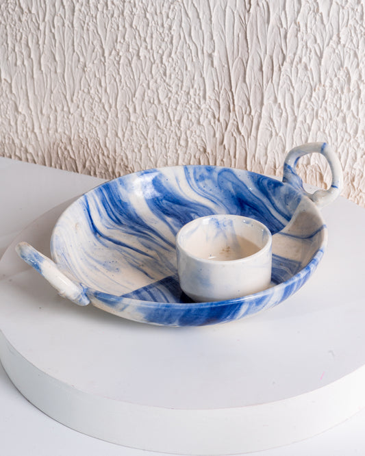 Marble Finish Chip & Dip Plate- Blue