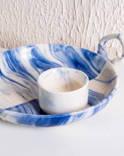 Marble Finish Chip & Dip Plate- Blue