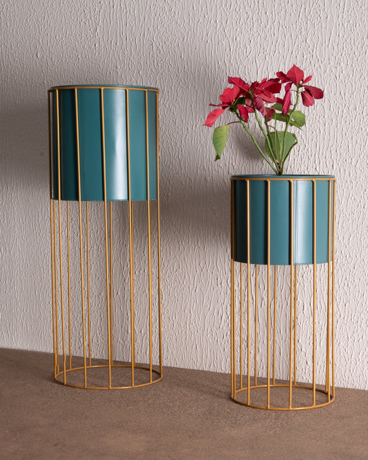 Metal Green and Gold Planter Set of 2