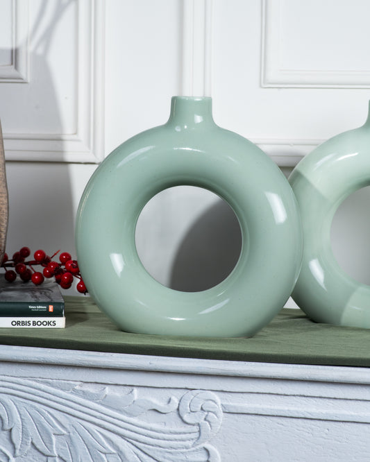 Glossy Mint Green Donut Vase