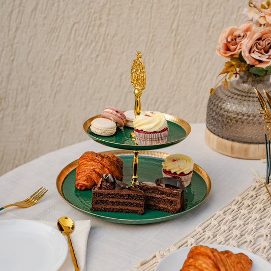 GREEN AND GOLD 2-TIER CAKE STAND