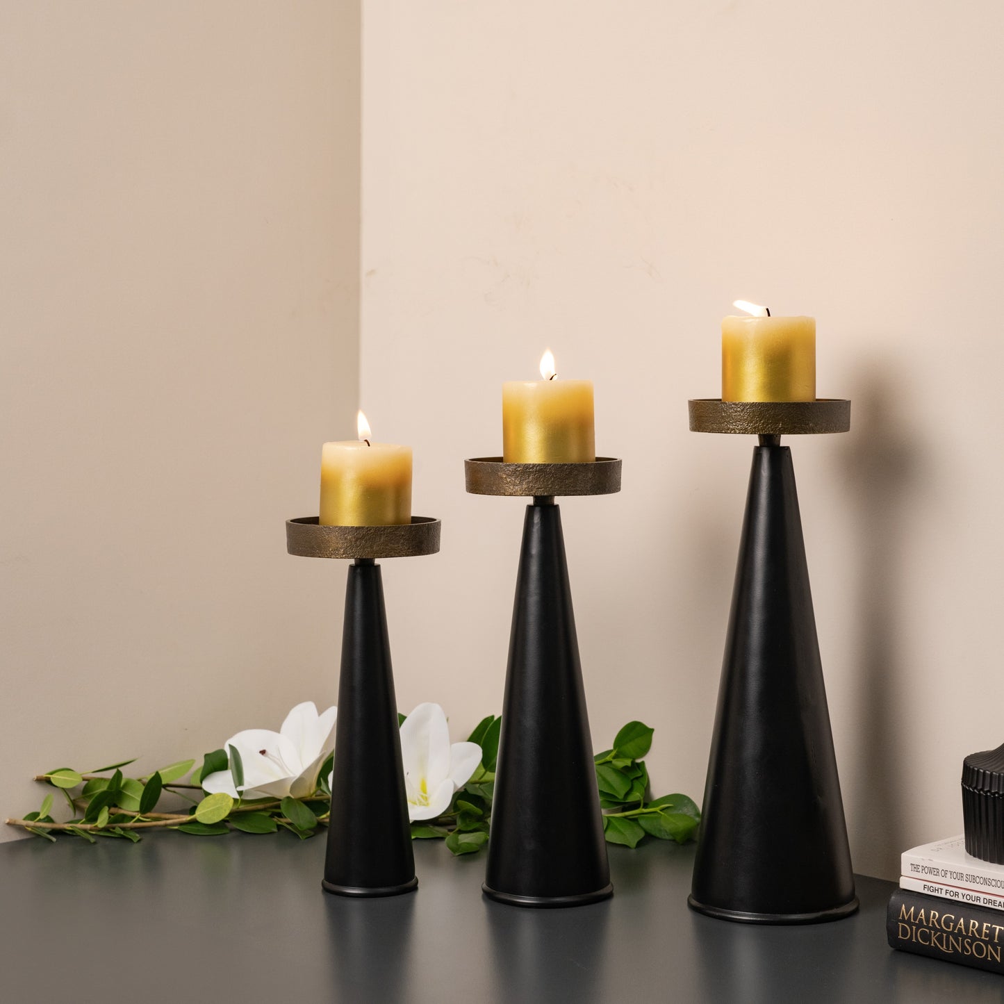 Black Pillar Candle Stand- Set of 3