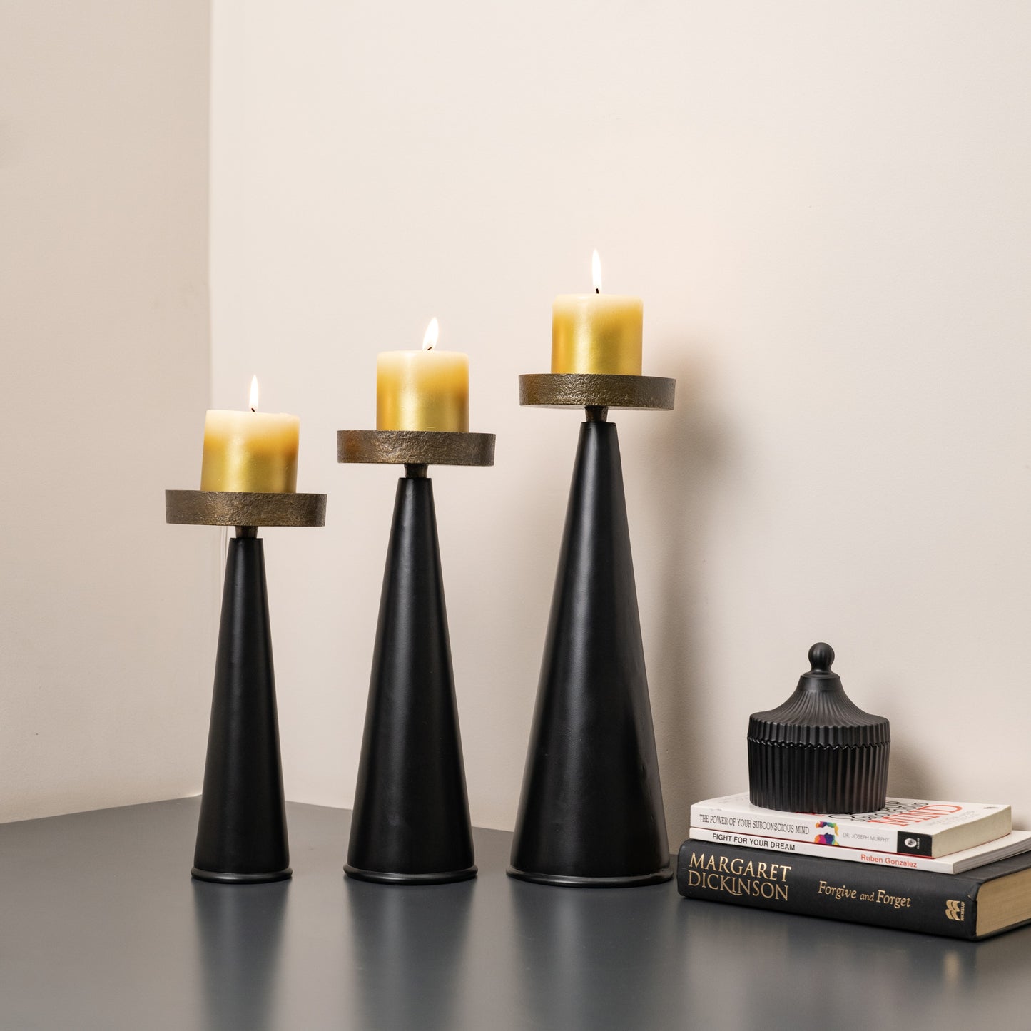 Black Pillar Candle Stand- Set of 3