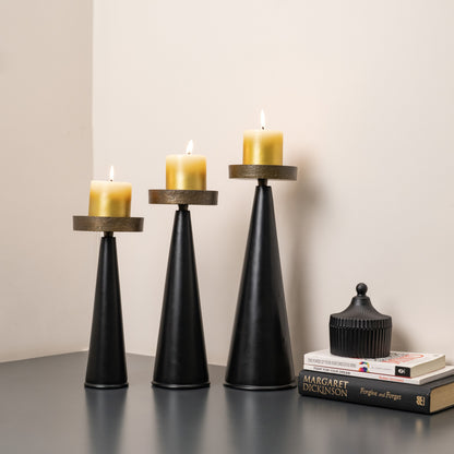 Black Pillar Candle Stand- Set of 3