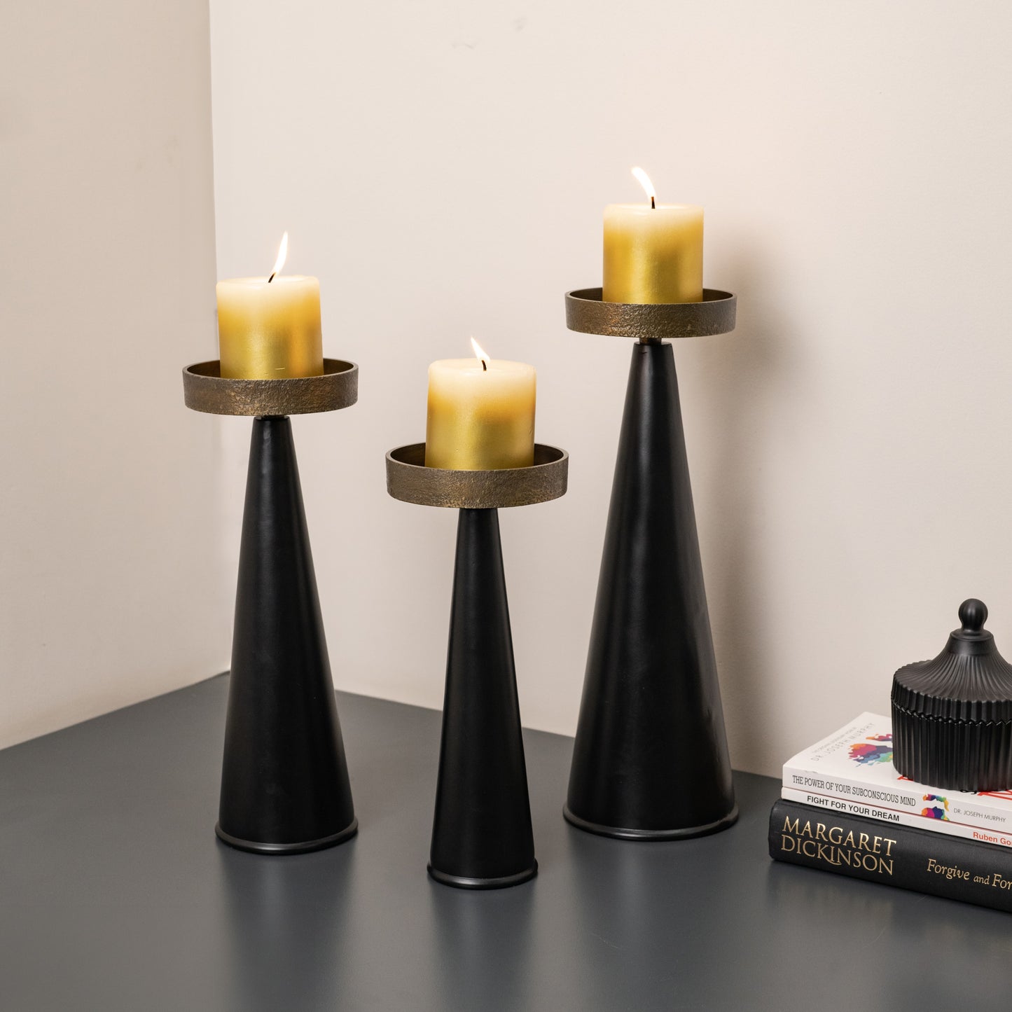 Black Pillar Candle Stand- Set of 3